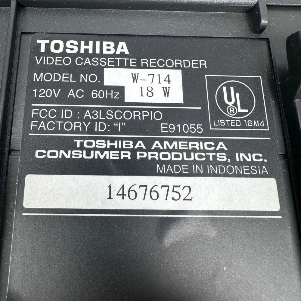 Toshiba W-714 VCR VHS Player Hi-Fi Stereo Pro Drum V3 FOR PARTS OR REPAIR